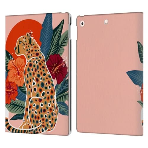 Head Case Designs Officially Licensed Cat Coquillette Cheetah and Hibiscus Tropical Wildlife Leather Wallet Case Compatible with Apple iPad 10.2 2019/2020/2021