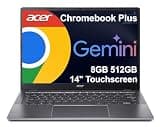 Acer Chromebook Plus 514 Laptop (14" FHD+ Touchscreen, Intel 8-Core i3-N355, 8GB RAM, 512GB SSD) Education, K12, Students & Business, 1080p Webcam, Backlit KB, Lightweight, Google AI, Chrome OS