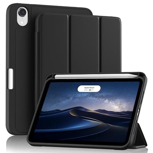Akkerds Compatible with iPad mini A17 Pro Case 2024/iPad mini 6 Case 2021 8.3 Inch with Pencil Holder, for iPad mini 7/6th Gen Case with Trifold Stand Cover/TPU Back, Auto Wake/Sleep, Deepblack