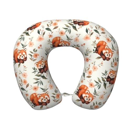 YCXUKS Red Panda Floral Travel Pillow Comfortable Soft Memory Foam Neck Pillow for Travel Airplane Driving Office