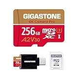 [5-Years Data Recovery] Gigastone 256GB Micro SD Card, 4K Camera Pro, A2 V30 UHS-I U3, Up to 100MB/s, for Smartphone, GoPro, Action Cam, 4K UHD Video, Nintendo Switch, with Adapter & USB-C Reader