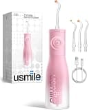usmile C30 Cordless Water Flosser, 300ml Large Tank, 5 Pressure Levels Deep Clean, S-Shaped Nozzles for Braces & Sensitive Gums, USB-C Rechargeable, IPX7 Waterproof, Portable Travel & Home Use(Pink)
