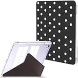Feams Case for iPad Air 11-inch M4 2026 / M3 2025 / M2 2024, iPad Air 5th/4th Generation 2022/2020 10.9 Inch Y-Fold Standing Case Clear Back with Portrait Stand & Pencil Holder, Black Polka Dot