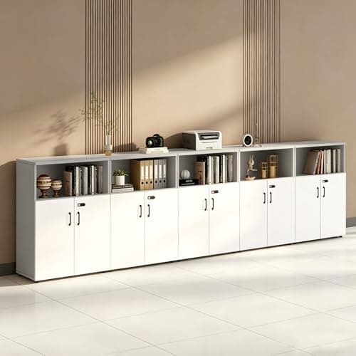 HSHBDDM File Cabinet with Password Lock, Wood Lateral Filing Cabinet for Letter/A4 Files, 3 Drawer with Door, Printer Stand with Open Shelves for Home Office