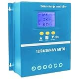 60A MPPT Solar Charge Controller, Auto 12V 24V 36V 48V, with LCD Backlight Display, Multiple Protections, Heavy-Duty Plastic Shell, Safe Battery Charging, 7.3x7.7x2.7 in