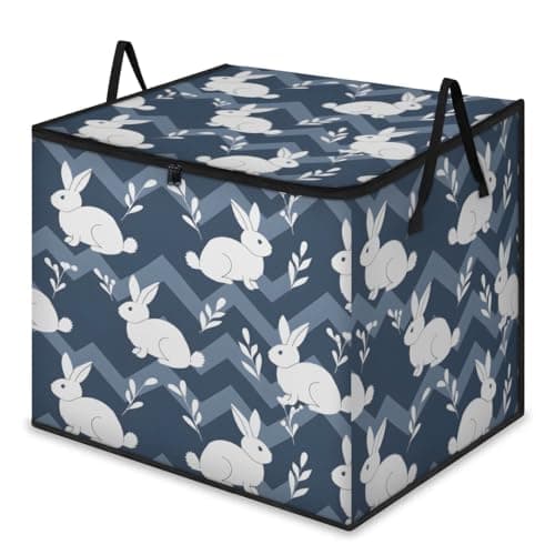 Hsnar Large Storage Bags Rabbits Themed Closet Organizer Foldable Clothes Storage Bins with Handles Storage Containers for Blanket Comforter Pillow