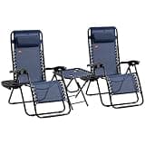 Chair Set with Side Table, Folding Reclining Chair with Cupholders Pillows, Adjustable Lounge Chair for Pool, Backyard, Lawn, Beach, Blue