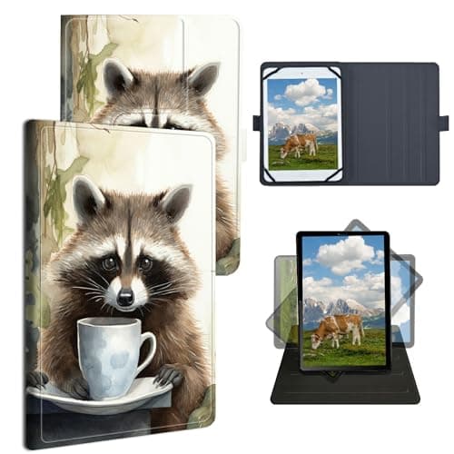 Dikoer 7.9" 8.0" 8.4" 8.7" Universal Case for Kindle/Kobo/Surface/Tolino/Galaxy/Onn/TCL Tablet, Adjustable Silicon Band Shockproof TPU Protective PU Leather Cover for 7-9 Inch, Raccoon
