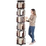 WZKKCTG 6 Tier Bamboo Rotating Bookshelf on Wheels Revolving 360 Book Shelf Storage Round Carousel for Small Space Home Office Living Room