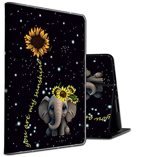 for Fire HD 10 Tablet Case 2019/2017,BEOTIWAD Shockproof Slim PU Leather Stand Cover with Auto Sleep/Wake for All-New Amazon Kindle Fire 10,Elephant Sunflower