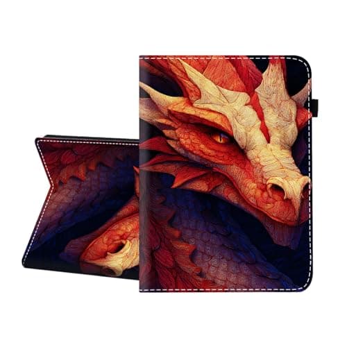 CICPLKSE Case for Samsung Galaxy Tab A8 10.5 Inch 2021 (SM-X200/X205),Premium PU Leather Cover with Auto Sleep Wake,Red Dragon Head