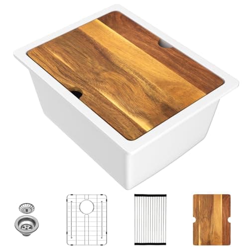 IOROYO 15 Inch Undermount Worksttaion Bar Sink- 15"x20" White Granite Composite Quartz Small Single Bowl Under Counter Bar Prep Sink for RV,Small Kitchen