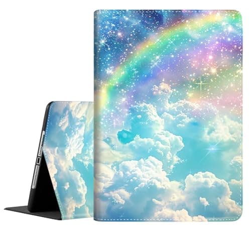 Case for 9.7 Inch 2017 2018/Ipad air/Ipad Air 2， Auto Sleep/Wake Multi-Angle Viewing Slim Folio Stand Cover Case for Ipad 6th/5th Generation，Rainbow White Clouds