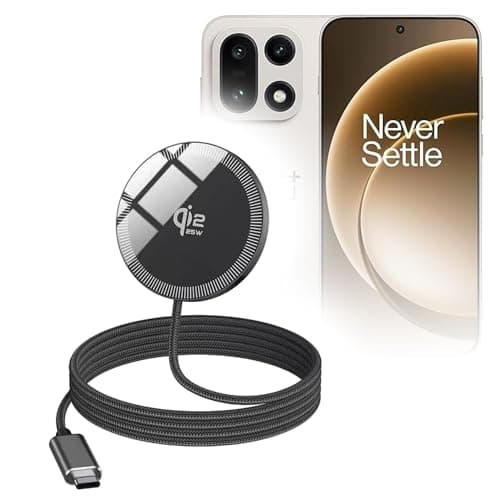 BoxWave Cables & Adapters Compatible with OnePlus 15 - MagnetoDisc Qi2 Wireless Charger (25W), Circular Magnet Desktop Travel Disc - Jet Black
