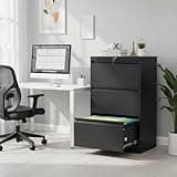 Garvee 3 Drawer Lateral File Cabinet, Heavy Duty Metal Filing Cabinet with Locks for Home Office, Black File Cabinets with Business Card Holder for Legal/Letter/F4/A4 Files