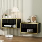 4ever2buy Floating Nightstand Set of 2, Modern Night Stands with Drawer, Small Bedside Tables End Tables with Open Shelf Cubby, Wall Mounted Nightstands for Bedroom, White and Gold