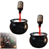 Halloween Witch Cauldron Skeleton Decor with Fog Maker, Light Up Pouring Potion Skeleton Figurine, Spooky Glowing Mist Witch Pot for Tabletop Bar Mantel Home Halloween Party Decorations (2, D)