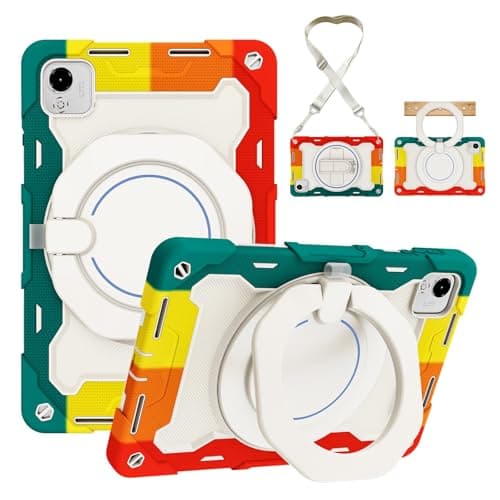 Kids Case for Honor Pad X9a 2025 11.5 inch,360° Rotatable Handle Stand Case Three-in-one Shatter-Resistant Shell, Drop-Proof,Shoulder Strap(Rainbow RED)