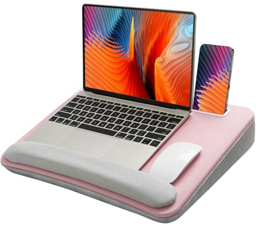HUANUO Laptop Lap Desk - Portable Lap Desk with Pillow Cushion, Fits up to 15.6 inch Laptop, with Anti-Slip Strip & Storage Function for Home Office Students Use as Computer Laptop Stand - Pink