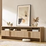 AMERLIFE Modern TV Stand for TVs up to 80", 70 inch Fluted TV Console with Storage Cabinets, Wood Entertainment Center Media Console for Living Room, Natural Oak