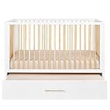 HushCrib Convertible Crib w/Trundle - Convert from Crib to Toddler Bed - Adjustable Baby Crib & Drawer, Baby Bed, White Crib