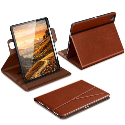 DTTO for iPad Pro 12.9 6th / 5th / 4th / 3rd Generation Case 2022/2021/2020/2018, 360 Degree Rotating Premium Leather Folio Stand Cover with Pencil Holder, Brown