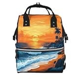 Fuzquwu Serene Ocean Sunset Print Diaper Bag Backpack,Travel Daypack For Mom Dad,Diaper Tote Backpack