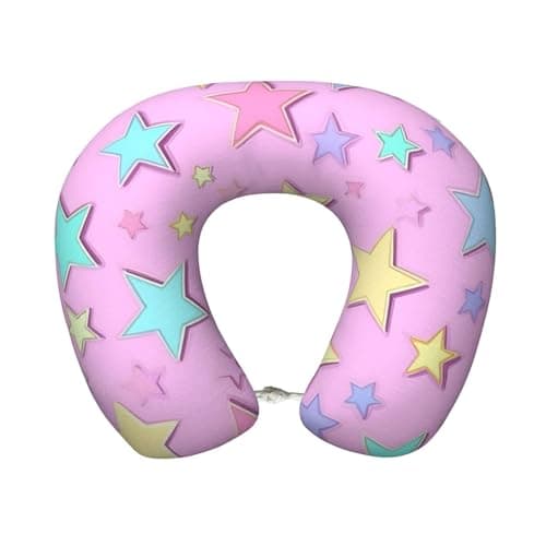 OSAM SPACE Stars Pink Background Travel Neck Pillow for Sleeping Neck Support Memory Foam Airplane Pillow U Shaped Pain Relief Pillows for Flight Train Car Office