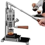 MHKHBA Cup Lever Espresso Machine - Stainless Steel, With Wood Portafilter, 58mm Brew Head, And Pressure Gauge - Manual Lever Operation, Suitable for Cappuccino, Latte, And Silver Coffee