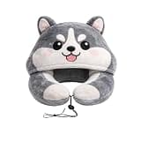 WASTROYAL Animal Hooded Travel Neck Pillow U-Shaped Nap Cushion Lightweight with Cute Animal Design Washable Cover. (Husky)