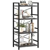 Yoobure 4 Tier Bookshelf - Small Book Shelf Industrial Bookcase, Narrow Book Case Book Storage Organizer for CD/Movie/Book, Bookshelves for Bedroom Office Living Room Charcoal Gray