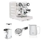 Rocket Espresso Appartamento 2.0 Espresso Machine (White) Bundle with Faustino 3.1 Grinder (Chrome), 58mm Bottomless Portafilter & 12oz Frothing Pitcher (Matte White)