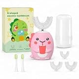 Raimerel Kids U-Shaped Electric Toothbrush, 2 Small + 2 Medium U-Heads, 2 Straight Heads, Storage Case, Cute Pink Cartoon Dinosaur, 7 Modes, Rechargeable (6-12 Age)