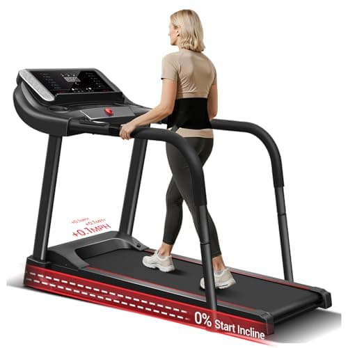 LONTEK Home Walking Treadmill with Extended Balance Handrails & Safety Belt for Senior Fitness, 0.1 MPH Low-Speed Increment Start, Pulse Sensors, Auto-Folding Jogging Machine, 300 LBS Capacity