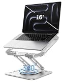 LOXP Adjustable Laptop Stand, Computer Stand with 360 Rotating Base, Ergonomic Laptop Riser Mount for Desk Foldable Protable Computer Desk Fits with MacBook Pro Air (10-16") - White