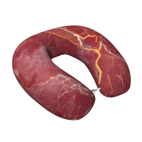 Fuzquwu Abstract Red Marble Pattern Neck Pillow for Traveling Airplane,Pure Memory Foam U-Shaped Neck Pillows for Flight Headrest Sleep