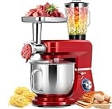 3 in 1 Multifunctional Stand Mixer,Dough Mixer,6 Speed Tilt-Head Meat Grinder,Juice Blender,With Stainless Steel Bowl,For Cake,Dough,Bread,Home Cooking and Juice Blending Red