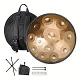 Gold Handpan Tongue Drum, Stainless Steel, D major,Meditation Instrument,12notes,22 ", 432, 440Hz Steel Handpan Drum Instrument (440hz)