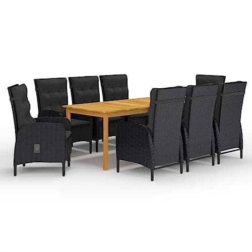 KCCKOM Garden Furniture Set 9 Piece Patio Dining Set Black
