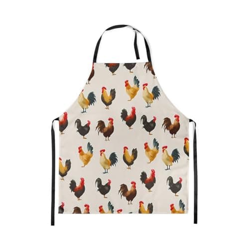 Manfei Chicken Kids Kitchen Apron,Cute Chick Rooster Rustic Waterproof Cooking Apro, Kitchen Decor,Beige Black Chef Apron(No Pocket),31"x26"