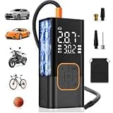 SFGSUP Tire Inflator Portable Air Compressor, Cordless Car Tyre Pump with Digital Dual Values Display, 150 PSI Bike Tires Air Pump with LED Lights&Pressure Gauge for Auto/Bicycle/Motocycle/Balls