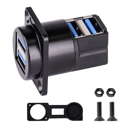 GIASYIEH Dual USB3.0 Panel Mount Female Coupler, USB 3.0 90-Degree Right Angle Dual-Channel Adapter, Solderless Pass-Through USB Bulkhead Connector with Screws & Dust Cap