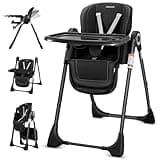 LOOKFLY Baby High Chair, Convertible Adjustable Feeding Chair with Removable Double Tray, Adjustable & Foldable Design Converts to Toddler Chair, for Babies & Toddlers,Black