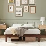 Novilla 12 Inch Wooden Queen Bed Frame, Platform Bed Frame Queen Size Without Headboard, Sturdy Wood Slat Support, No Box Spring Needed, Easy Assembly, Walnut