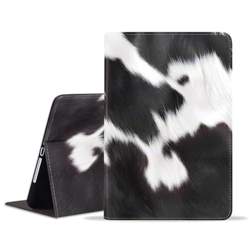 FVAENDHIO for iPad 9.7 2018/2017 Case, iPad Air 2/iPad Air Case, Pro 9.7 Case, Adjustable Stand Auto Wake/Sleep Smart Leather Cover for iPad 6th/5th Generation, Black and White Cow Print