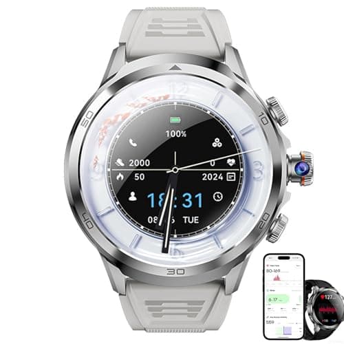 1.95'' Smart Fitness Watch, Round Screen Smartwatch with SIM Card Slot & Retractable Rotating Camera, Built-in 3D Stereo Navigation, Supports Video Calls and Photo Taking, for Women Men