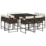 mtlskopl 9-Piece Patio Dining Set, Brown PE Rattan Outdoor Dining Table and 8 Chairs with Cream White Cushions, Rectangular Space Saving Sectional Furniture for Backyard and Garden