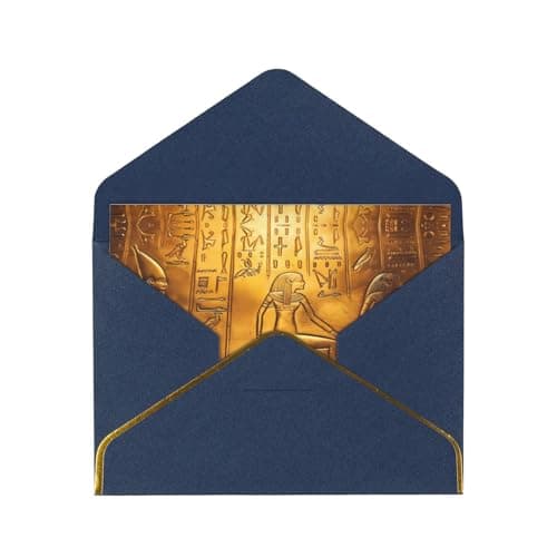 YzgWjBhd Greeting Card for All Occasions, Blue with Gold Trim, Egypt Hieroglyphics Design, with Envelope