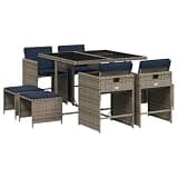 mtlskopl 8-Seater Patio Dining Set Gray Poly Rattan Outdoor Garden Table and Chairs Rectangular Space Saving Foldable Furniture Set with Tempered Glass and Cushions