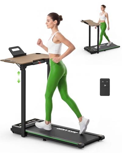 Akluer Walking Pad with Desk - Treadmill with Removable Wooden Desk Workstation, Adjustable Height for Different Need, 330lbs Capacity, 2.5 HP, Foldable Compact for Home & Office